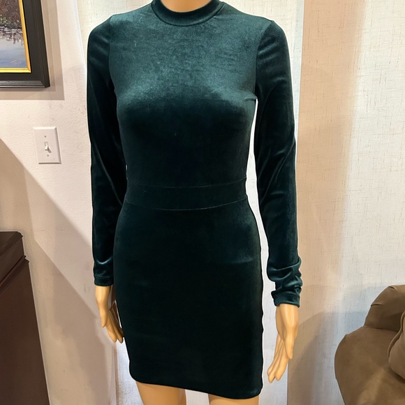 Divided Opened back Green Velour mini dress sz 4 - Picture 1 of 7